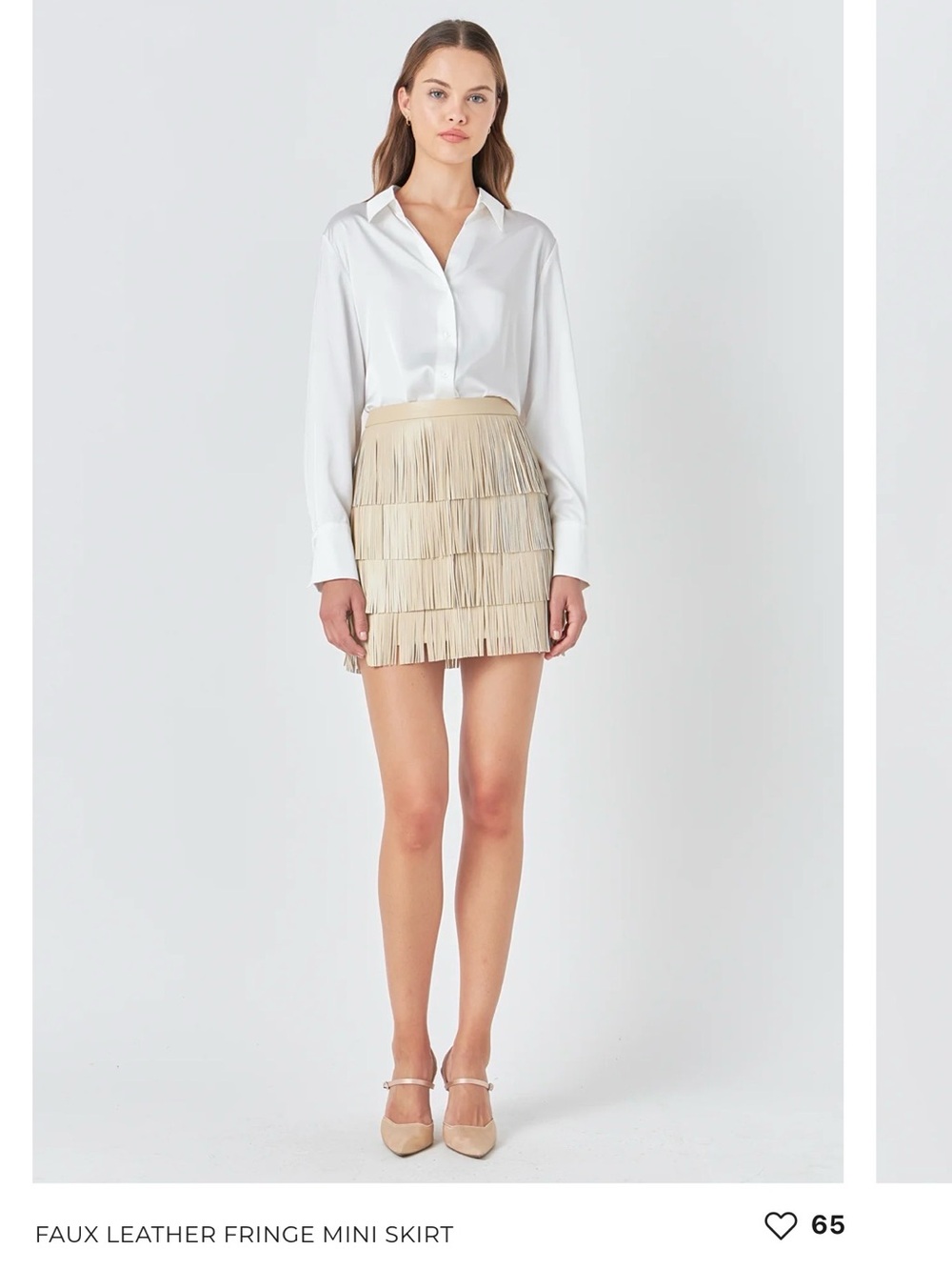 Fringe Faux Leather Mini Skirt in Beige